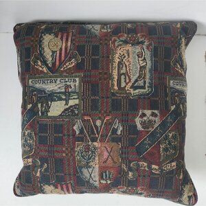 Country Club pillow tapestry accent decorative golf green red plaid